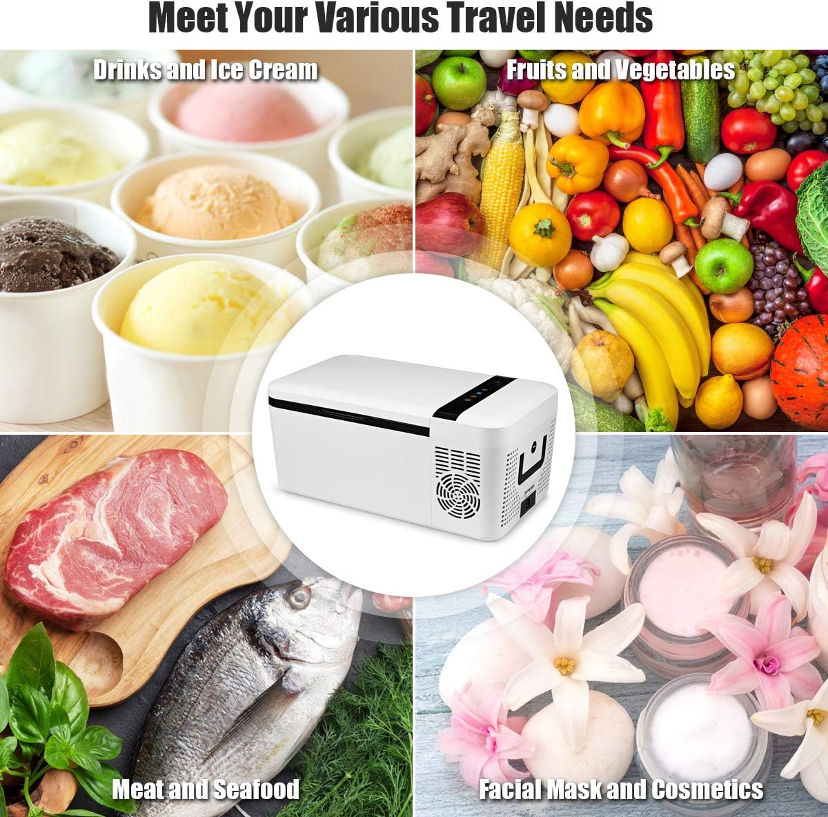 COSTWAY Compact Car Freezer, Portable Travel 12V Fridge, with Compressor, Double Handles, LCD Display Screen for Car and Home, Camping, Truck Party, Travel, Picnic Outdoor (16 Quart)