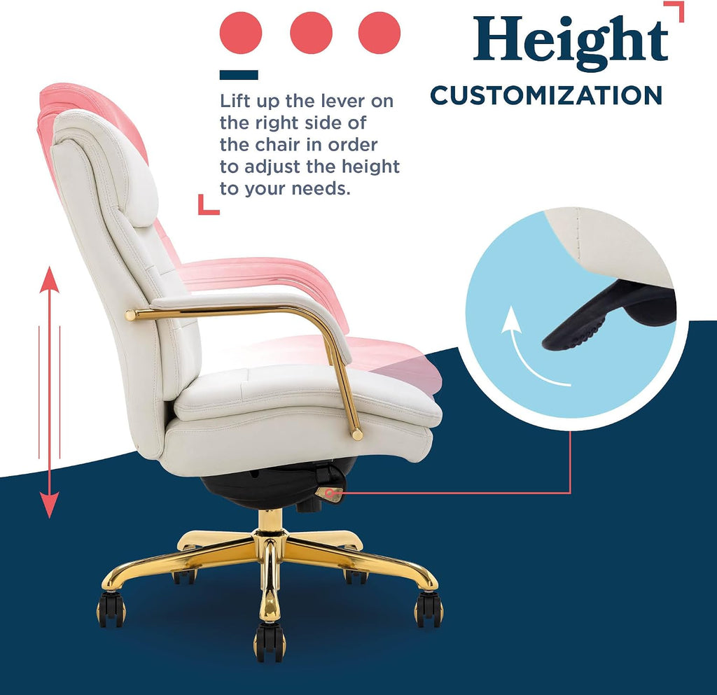 La-Z-Boy Sonata Ergonomic Bonded Leather Swivel Executive Chair, White and Gold (CCHR10014A)