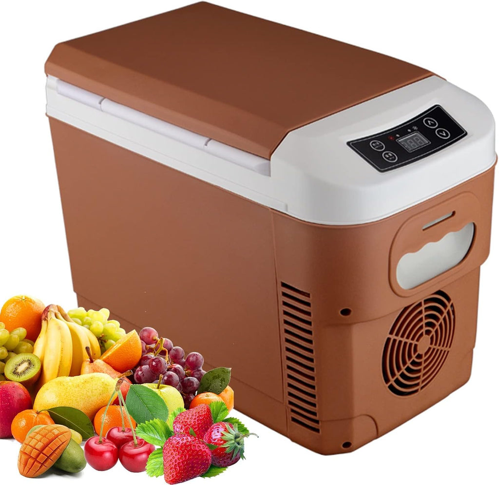 8L Hot Cold Portable Electric Cool Box Food Ice Chest Car Refrigerator AC/DC Adapter,12V / 24V / 220Vmini Drinks Fridge, for Driving, Homes, Offices (Color : Brown, Size : 8L)