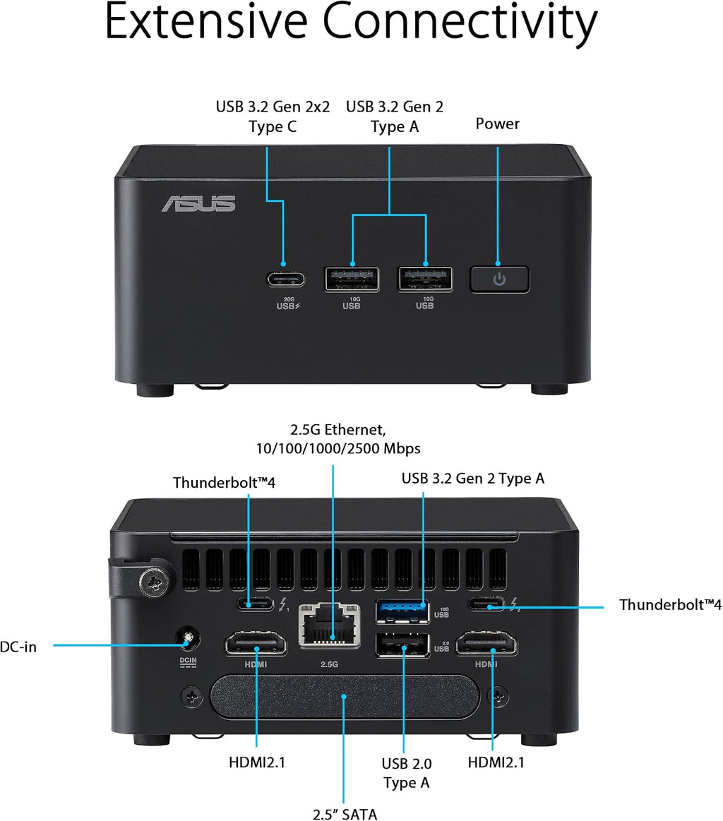 ASUS NUC 14 Pro Tall Full System Mini PC with Intel 14th Gen Core Ultra 5 125H, 16GB DDR5 RAM, 512GB PCIe G4x4 NVMe SSD, Thunderbolt 4, Win 11 Pro, Toolless Chassis Access, VESA Mount Included