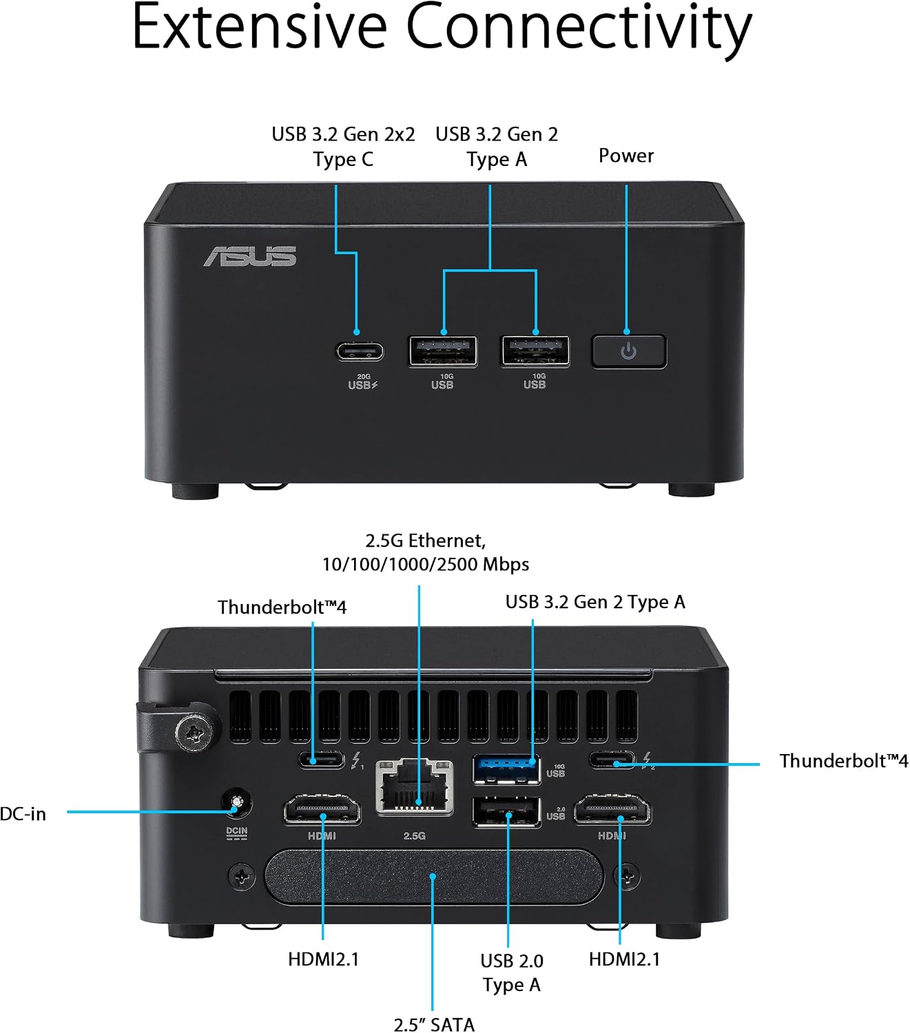 ASUS NUC 14 Pro Tall Full System Mini PC with Intel 14th Gen Core Ultra 5 125H, 16GB DDR5 RAM, 512GB PCIe G4x4 NVMe SSD, Thunderbolt 4, Win 11 Pro, Toolless Chassis Access, VESA Mount Included