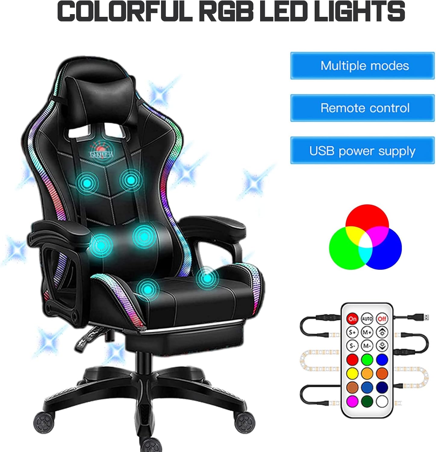 Video Game Chairs with Footrest,Gaming Chair with Bluetooth Speakers - Lumbar Support Ergonomic High Back Computer Chair 60° Swivel RGB Gaming Racing Chair for Gaming,Pink
