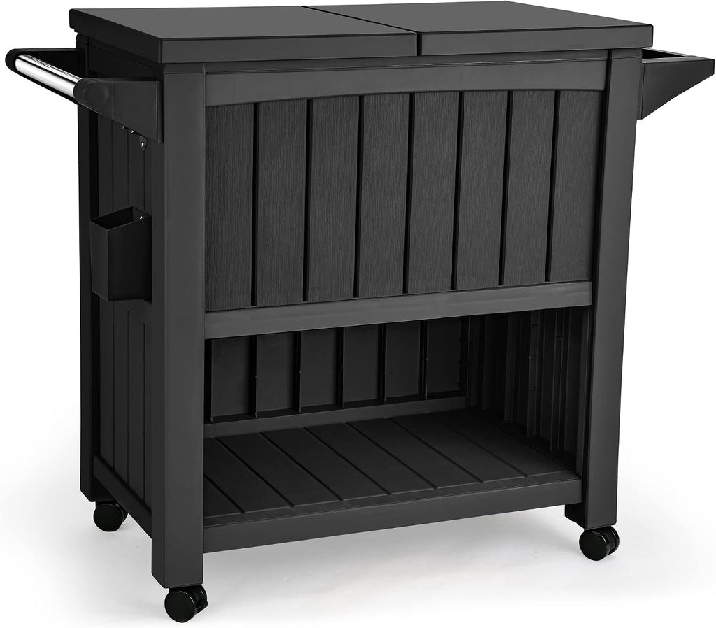 YITAHOME 85 Quart Rolling Cooler Cart with Bottle Opener Drainage, Portable Patio Cooler on Wheels, Outdoor Beverage Cart Ice Chest for Patio Pool Deck Party BBQ Cookouts (Black)