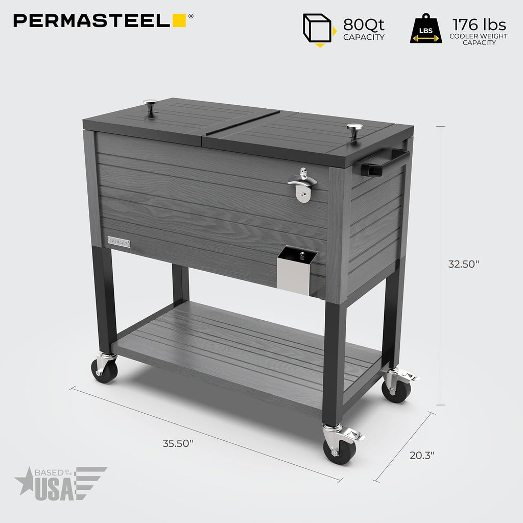 Permasteel 80 Quart Party Cooler, Rolling Ice Chest with Wheels and Handles for Indoor Outdoor Patio