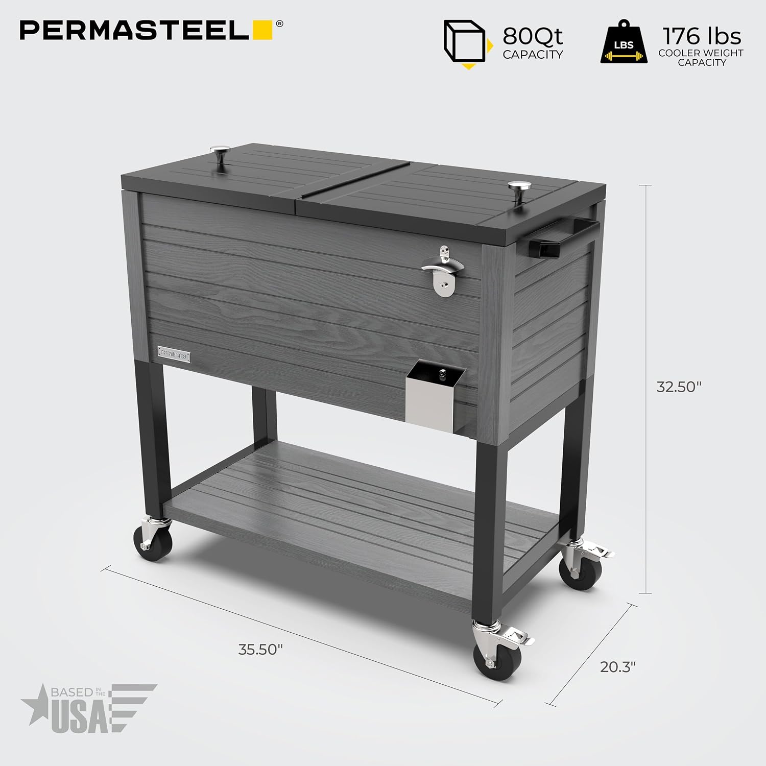 Permasteel 80 Quart Party Cooler, Rolling Ice Chest with Wheels and Handles for Indoor Outdoor Patio