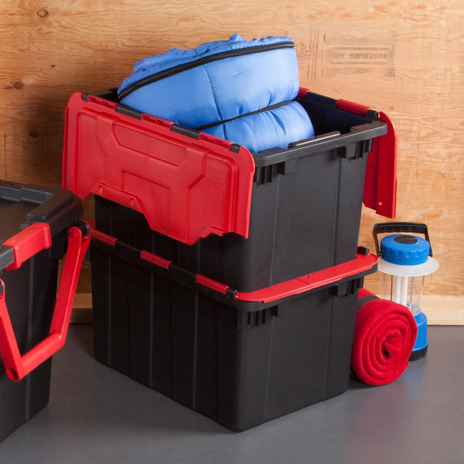 Sterilite 18-Pack 12 Gallon Hinged Lid Industrial Tote, Heavy-Duty Plastic Organizer - Stackable Multipurpose Home Storage Bins with Contoured Handles for Garage, Basement or Attic Organization