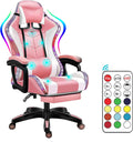 Gaming Chairs for Adults with Speakers, Gaming Chair with LED Light/Pro Gaming Chair - High Back Music Video Game Chair with Footrest and Lumbar Support, PU Leather Video Gaming Chairs,3