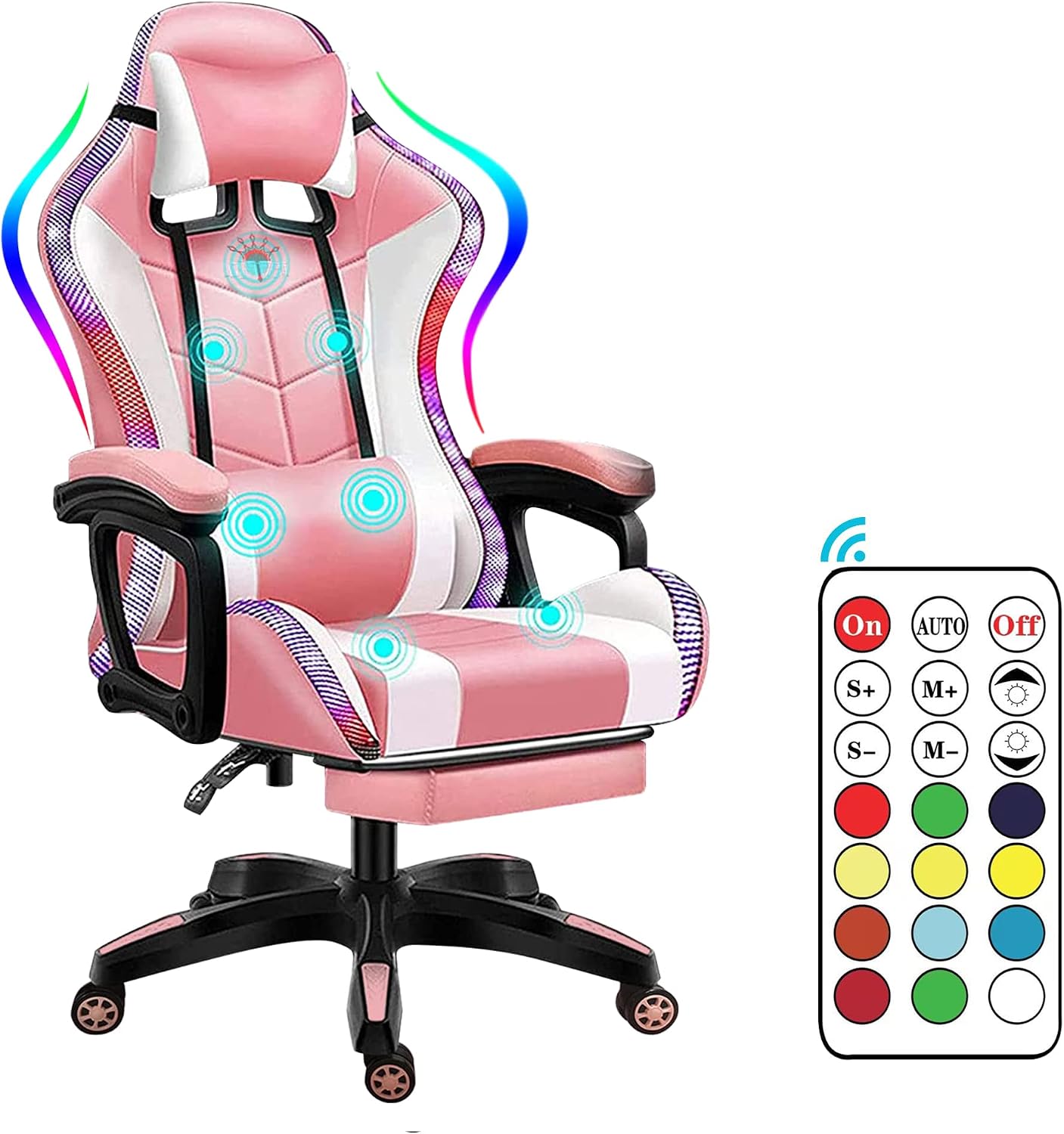 Gaming Chairs for Adults with Speakers, Gaming Chair with LED Light/Pro Gaming Chair - High Back Music Video Game Chair with Footrest and Lumbar Support, PU Leather Video Gaming Chairs,3