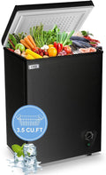 Chest Freezer Small Deep Freezer WANAI 3.5 Cu.Ft Mini Freezer Black Free-Standing Top Door Freezer Adjustable 7 Thermostat and Removable Basket Open Deep Freezer Apartment Kitchen, Black