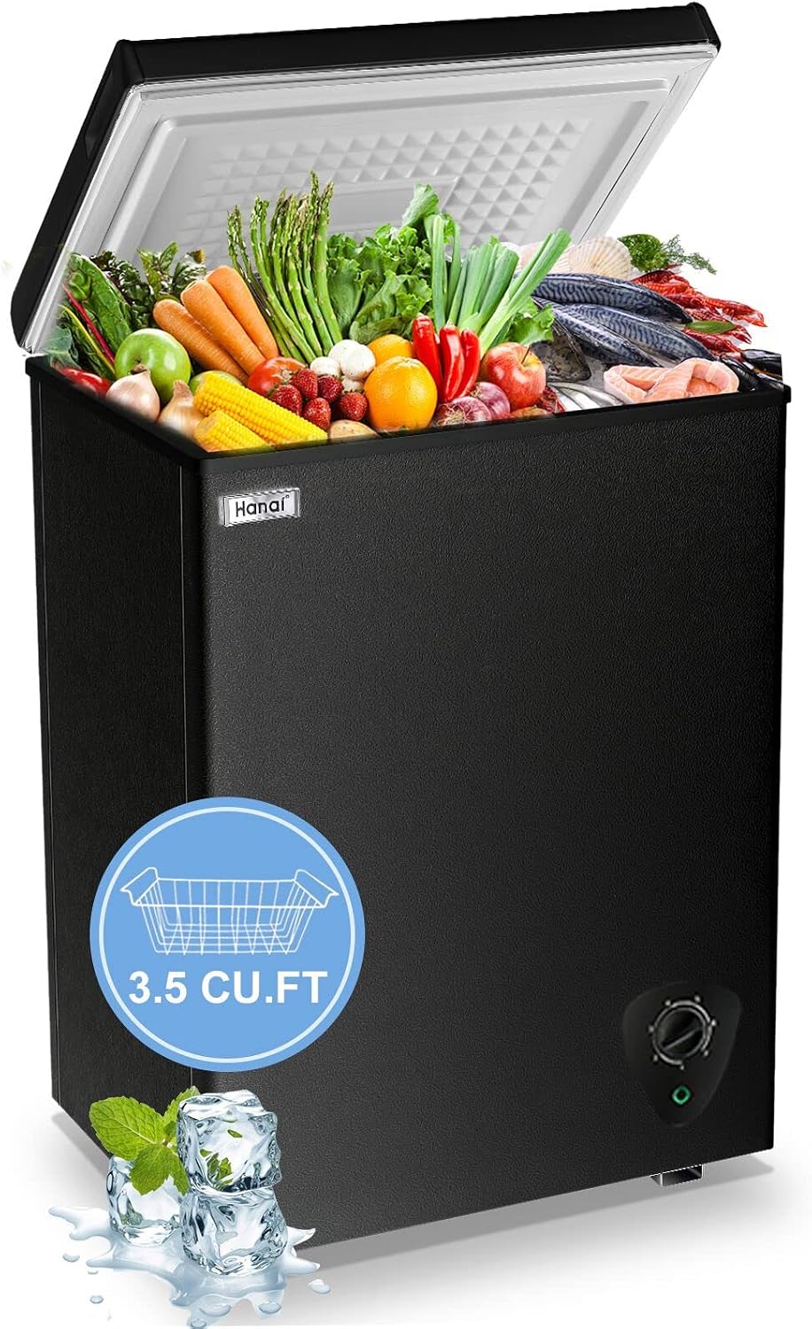 Chest Freezer Small Deep Freezer WANAI 3.5 Cu.Ft Mini Freezer Black Free-Standing Top Door Freezer Adjustable 7 Thermostat and Removable Basket Open Deep Freezer Apartment Kitchen, Black