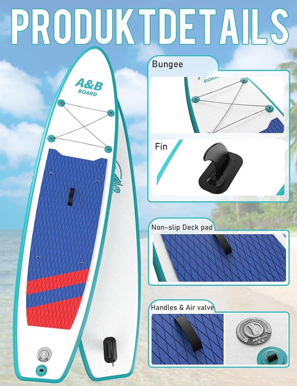 ABBOARD Inflatable Stand Up Paddle Board - Extra Wide Fishing Paddleboard with Sup Accessories Youth/Adults