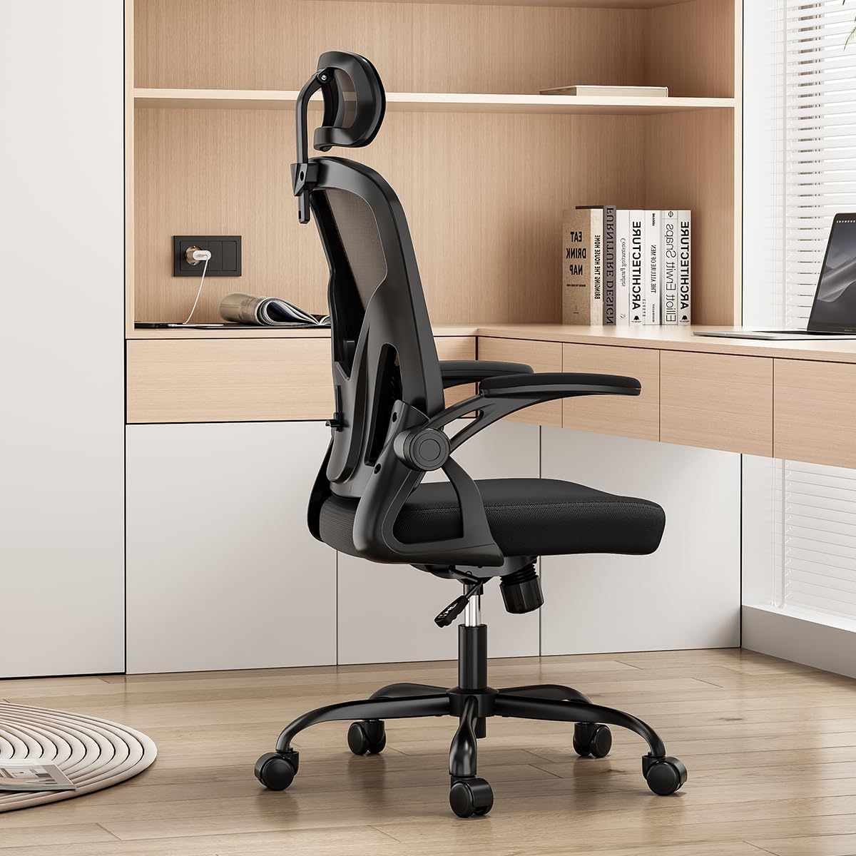 Farini Ergonomic Office Chair, Home Office Desk Chair with Headrest, High Back Swivel Computer Chair with Armrests and Adjustable Lumbar Support for Home Office Study Room, White & Black