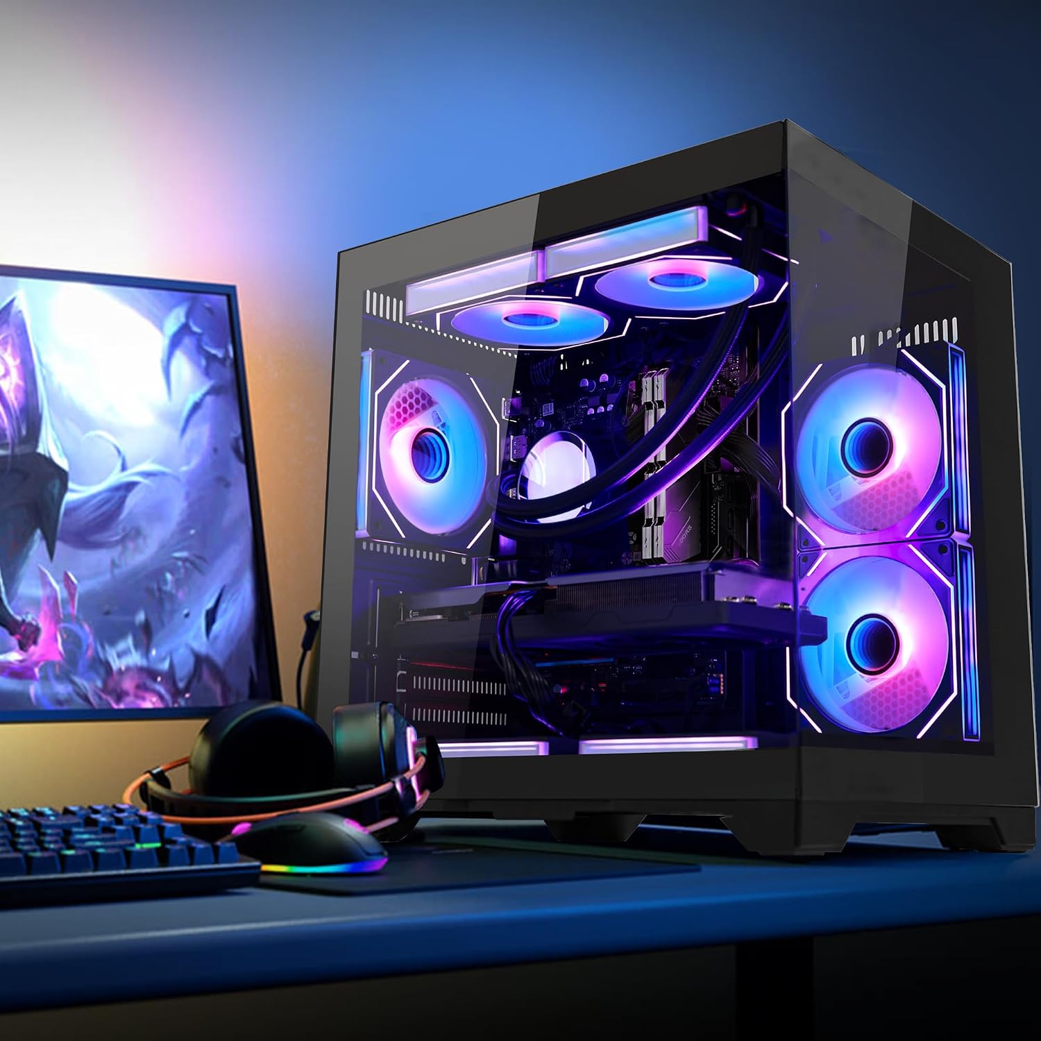 RTX 5070 12GB Gaming PC Desktop - AMD Ryzen 7 5700X 3.4 GHz, 16GB DDR4 RAM, 1TB PCIe SSD, WiFi + BT, Windows 11 -RGB Prebuilt Computer-Black