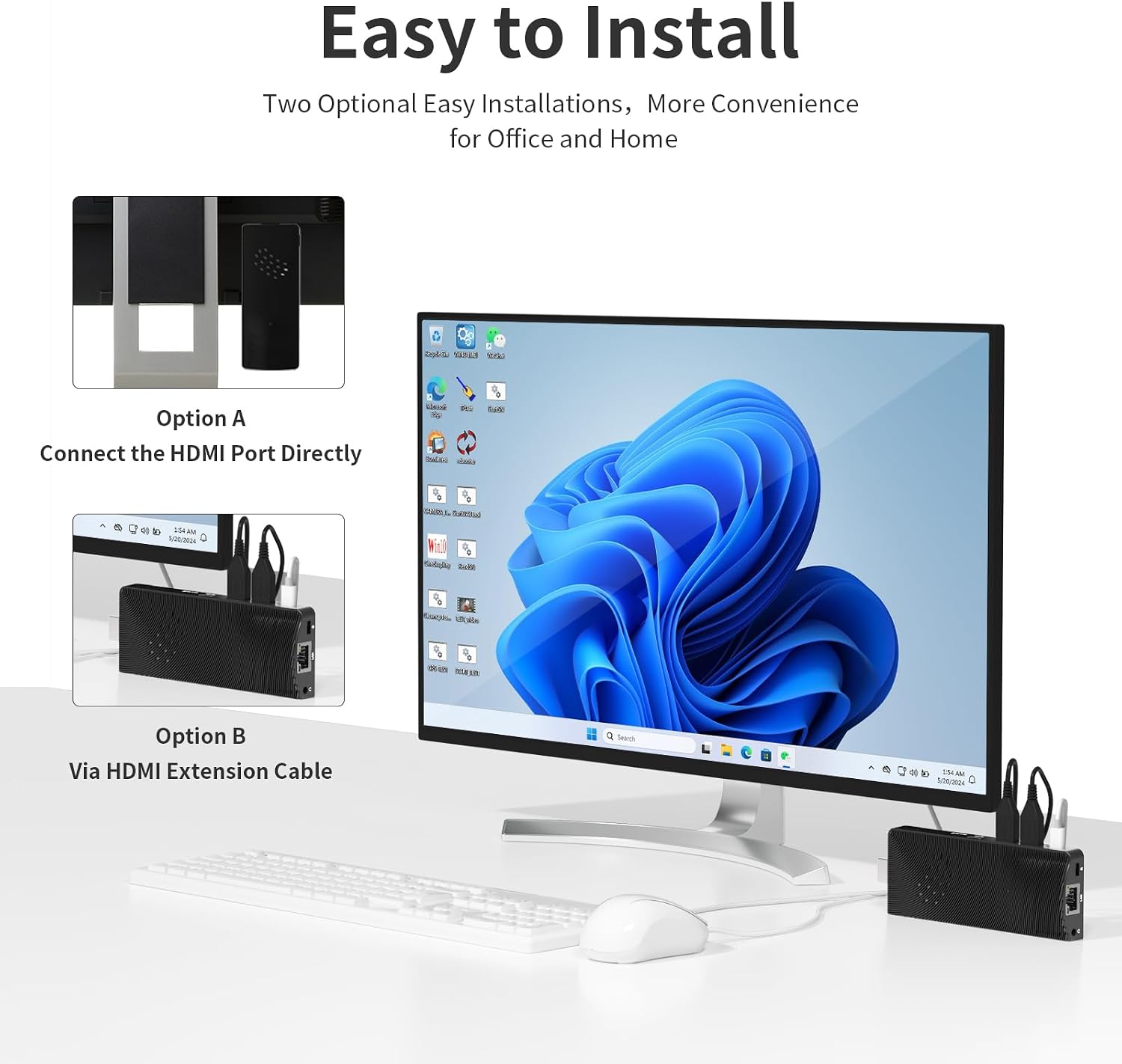 Mini PC Stick Fanless, Celeron J4105, 8GB RAM 128GB Storage, Micro Computer Stick Supports 4K 60HZ HDMI, USB PD3.0, Gigabit Ethernet, Wi-Fi 5 on Business, Industrial, Office, Media, Video