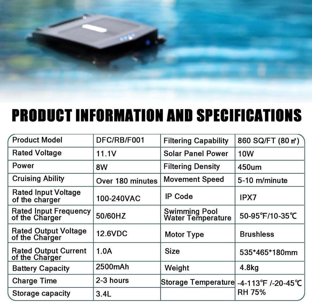 Automatic Solar Charging Pool Cleaning Robot with Automatic Obstacle Avoidance Function, with 2500mah Power Supply and Brushless Motor, Suitable for Swimming Pool Surface,APP-Control