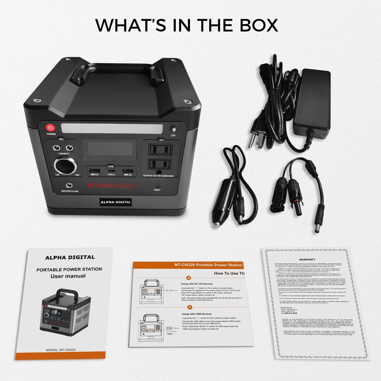 320W Outdoor Portable Power Station, 298Wh/93120mAh, LiFePO4 Lithium Battery. AC Outlet, DC Output, USB QC3.0 & Type-C, LED Flashlight. for Home, Travel, Camping