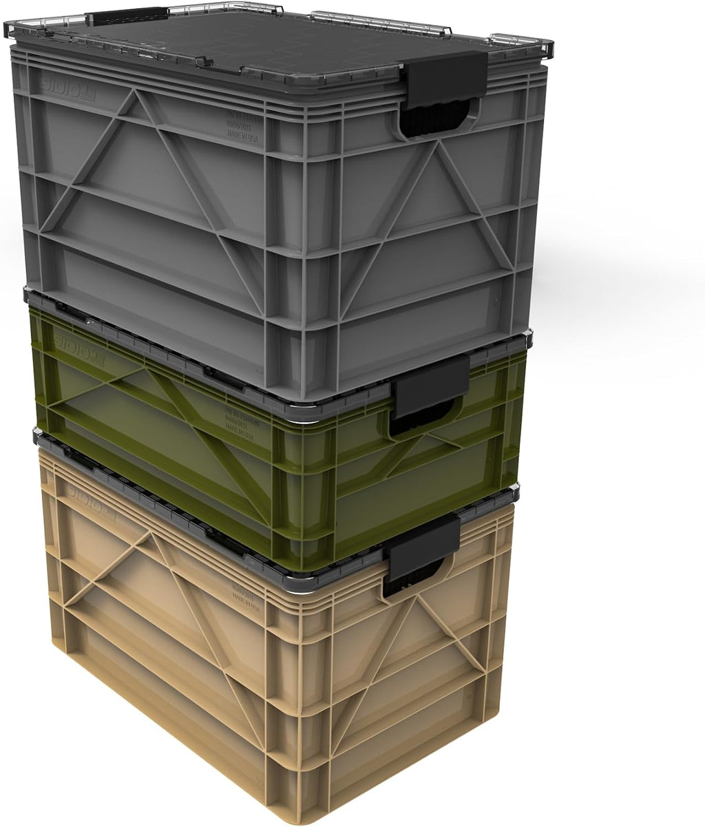 SIDIO CRATE Pro Pack - Two Full Size and One Half Size Heavy Duty Stackable Storage Bins, Totes and Containers with Lids and Dividers - Durable Organizer for Home, Office, Garage, and Outdoor Use
