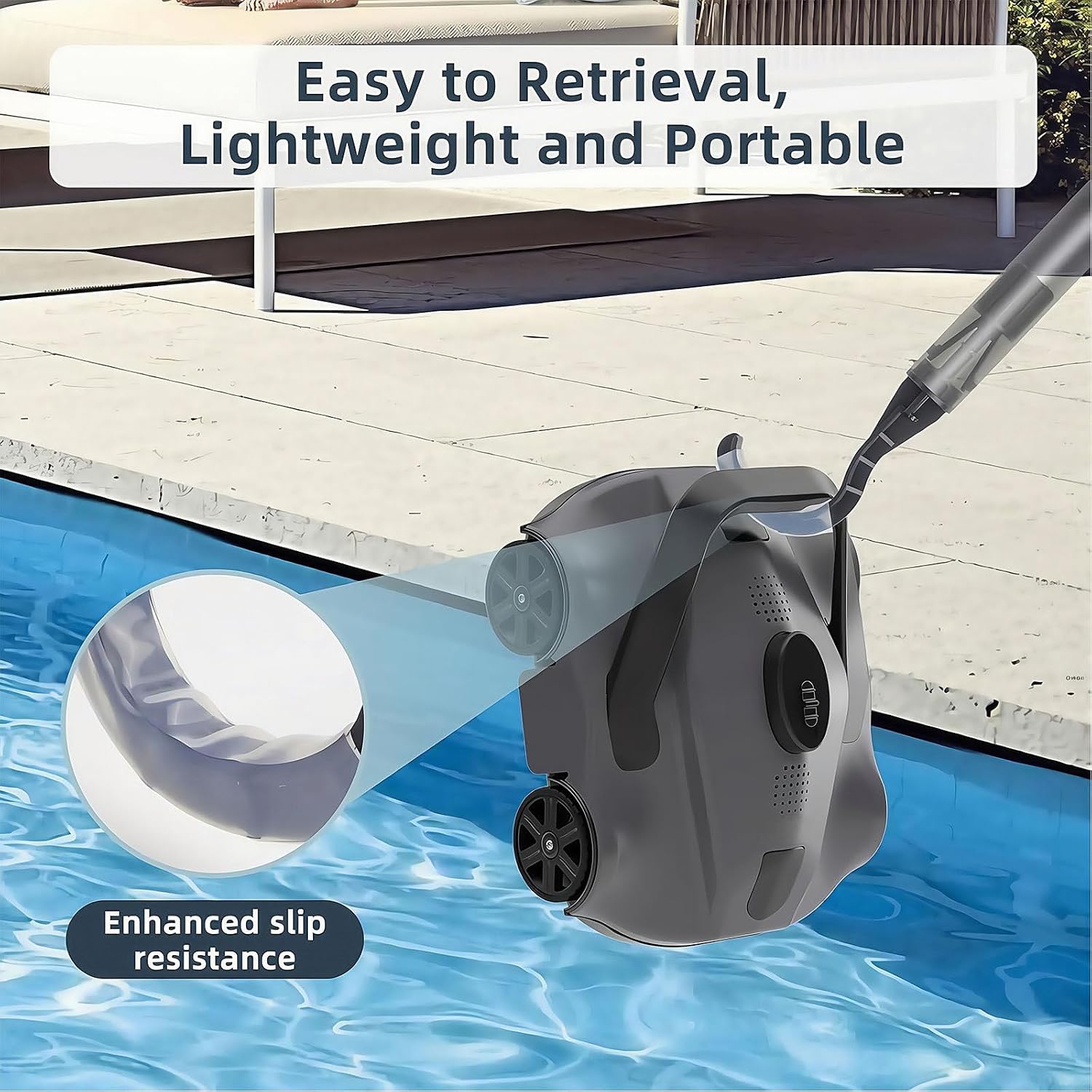 Smart Pool Robot, Above Ground Pool Cleaning Machine, Intelligent Path Planning and Cordless Design, Lasts 130 Minutes, Suitable for Above Ground Pools Up to 1076 Square Feet,Grey