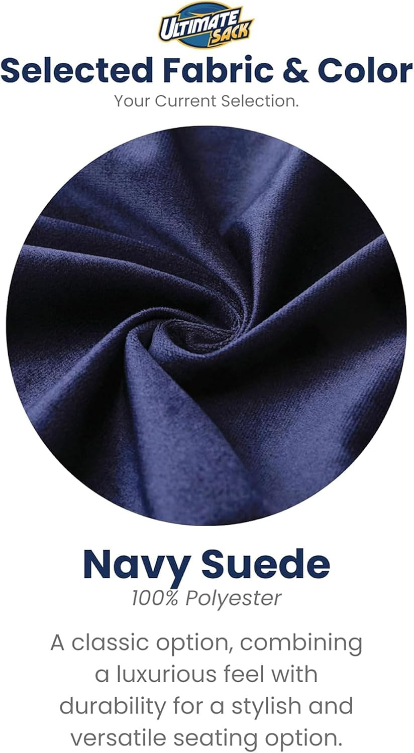 ULTIMATE SACK 6000 6-Foot Bean Bag Chair, Navy Suede Cover – Oversized Foam Lounger, Floor Seat, Small Sofa, or Couch Bed for Living Area, Gaming Room, or Reading Lounge