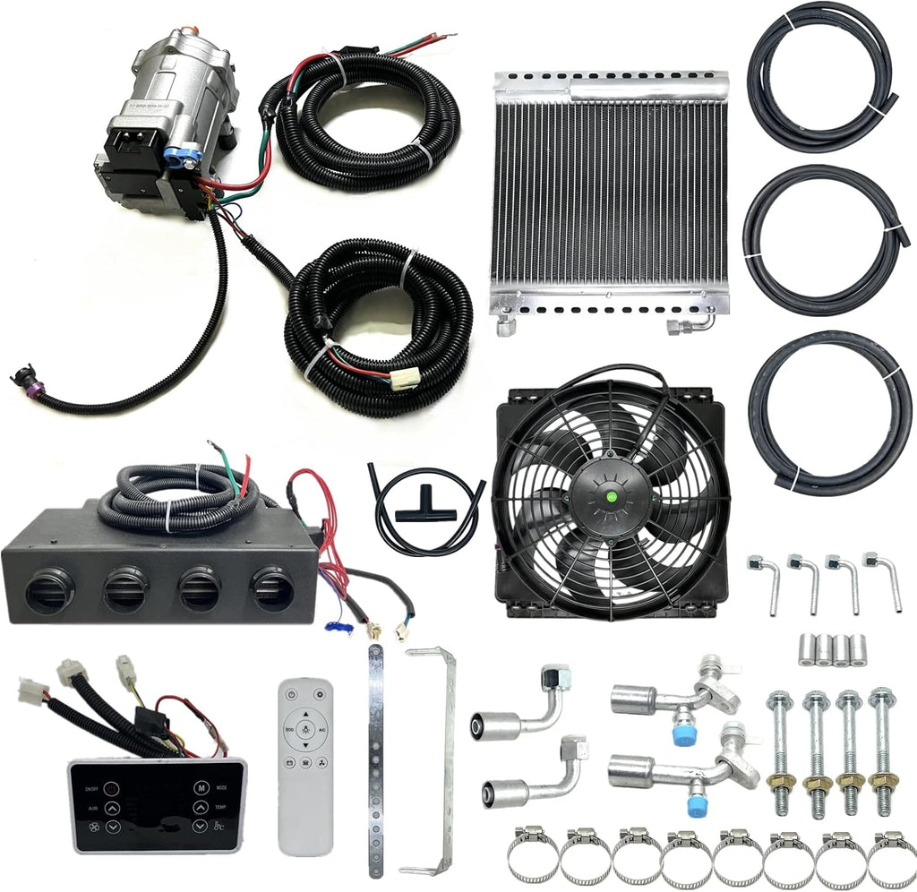12V DC air conditioner kit, car AC hot and cold dual use, suitable for RV, truck, farm car, van, excavator, bus, car, pickup, etc. Parking air conditioner/PTC heating (12V cold/hot)