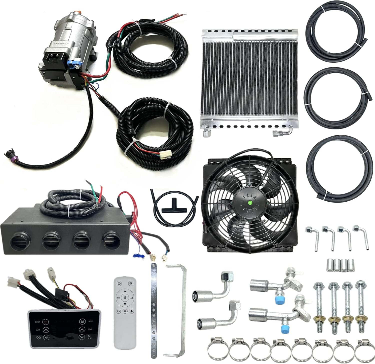 24V DC air conditioner kit, car AC hot and cold dual use, suitable for RV, truck, farm car, van, excavator, bus, car, pickup, etc. Parking air conditioner/PTC heating (24V cold/hot)