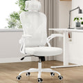 Farini Ergonomic Office Chair, Home Office Desk Chair with Headrest, High Back Swivel Computer Chair with Armrests and Adjustable Lumbar Support for Home Office Study Room, White & White