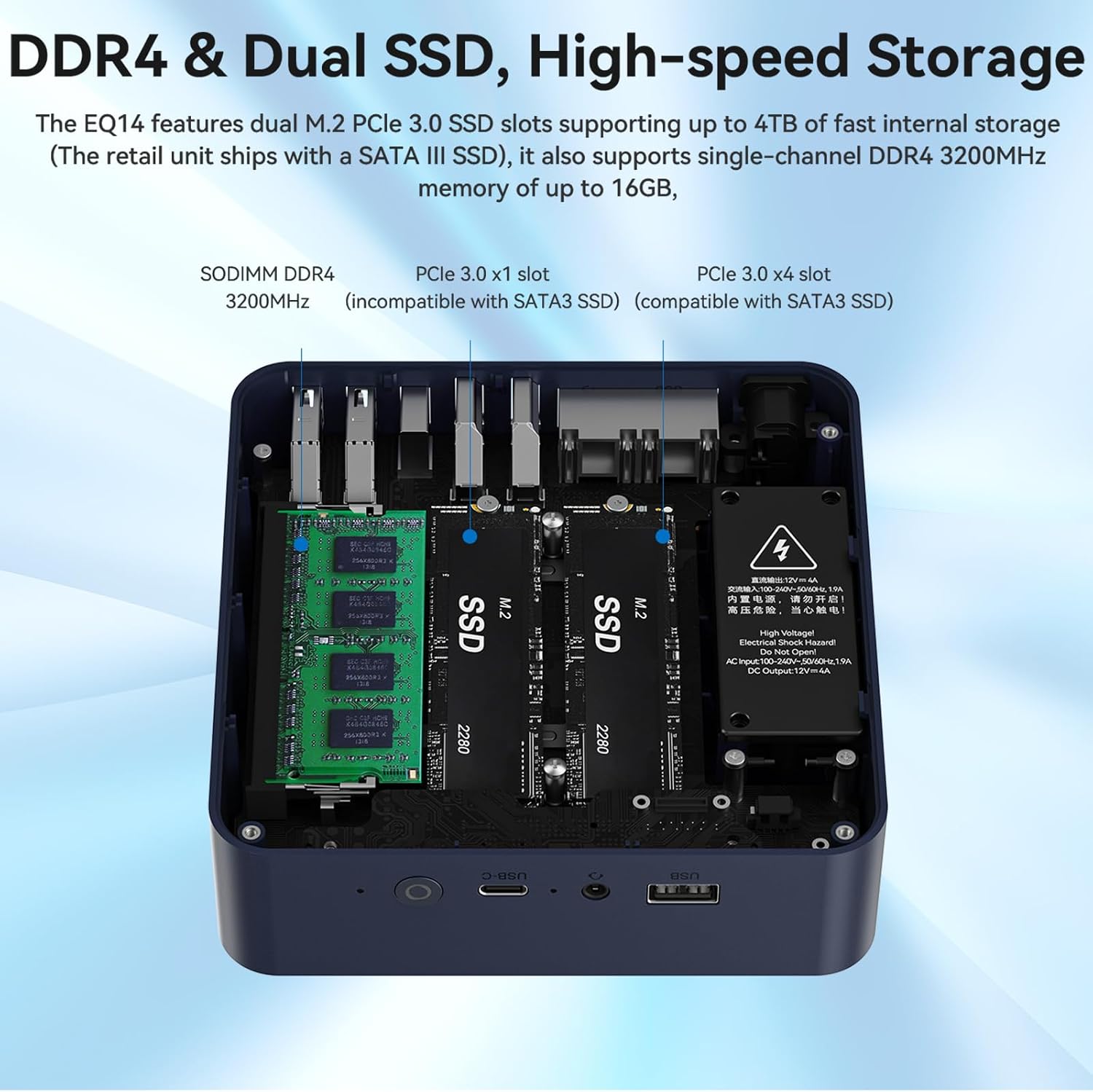 Beelink EQ14 Mini PC, Intel 13th Twin Lake-N150 (up to 3.6GHz, Upgraded N100), 16GB DDR4 RAM 500GB M.2 SSD, Dual LAN Mini Desktop Computer Support 4K@60Hz Dual Display/WiFi 6/BT 5.2 for Home/Office