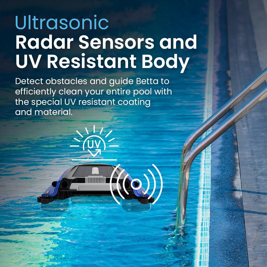 Betta SE Solar-Powered Robotic Automatic Pool Skimmer Cleaner with Carrying and Storage Bag, 24/7 Continuous Cleaning Power, Pool Skimmer Anti-Stuck Foam Noodle, and Twin SCT Motors (Blue)