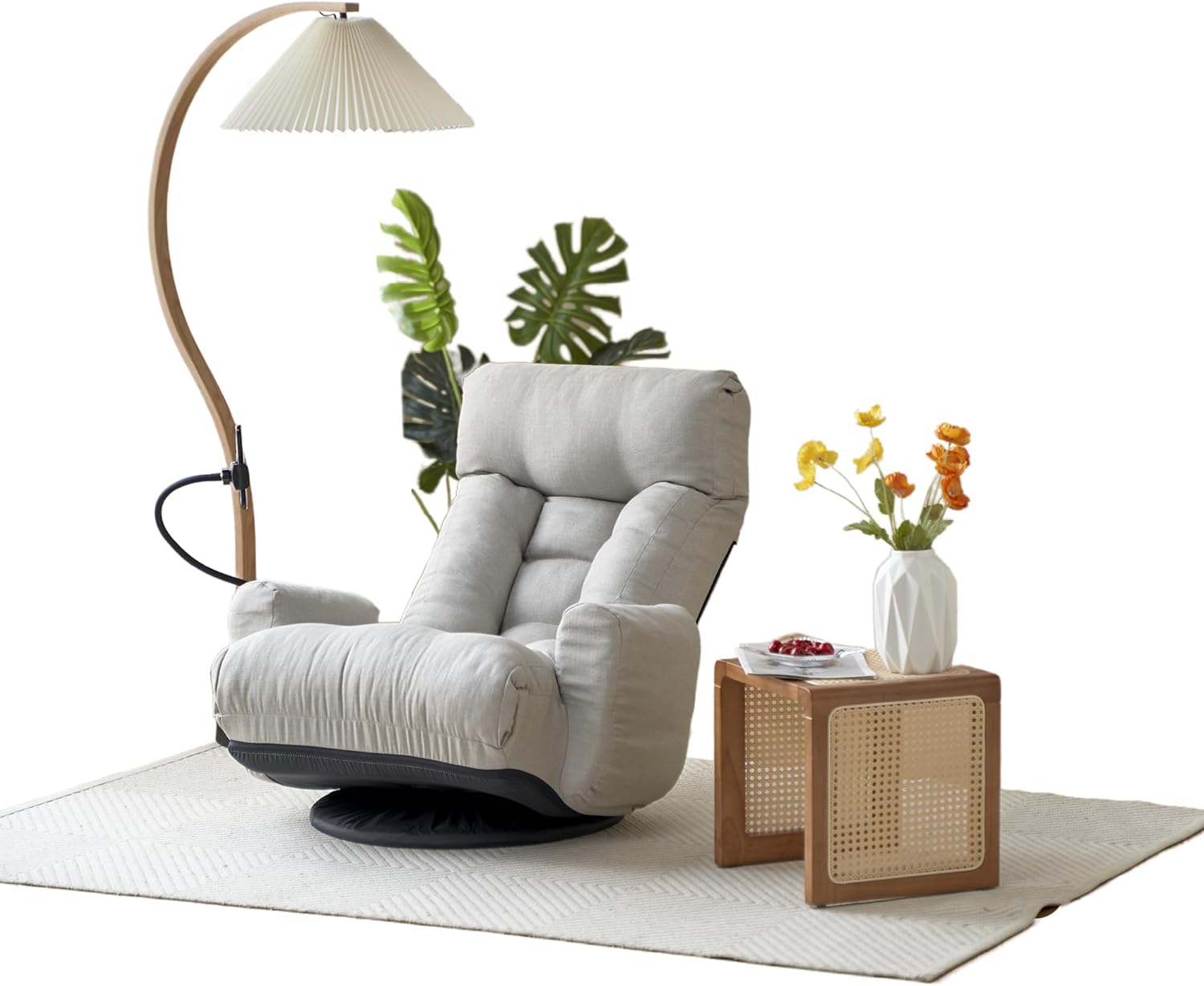 Lounge Sofa Chair with Side Pocket Armrests & Phone Holder. Gaming Chair for TV, Reading,Video,Games.Indoor Floor Chaise in Livingroom, Bedroom.Adjustable Foldable Backres&360° Swivel (Gray)