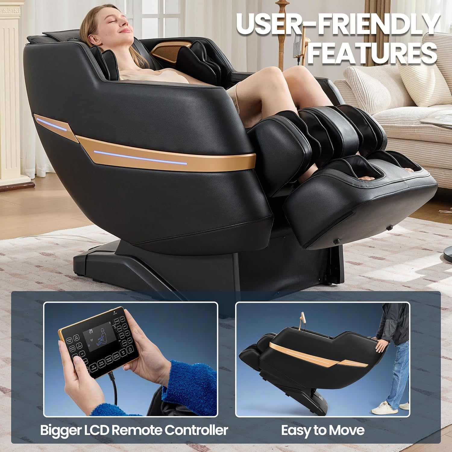 Artist hand Massage Chair Full Body, 2026 Zero Gravity Massage Chair Recliner with 10 Fix Rollers, 6 Modes, Bluetooth Speakers, Waist Heating, Foot Roller Massage, Full-Body Airbags (All Black)