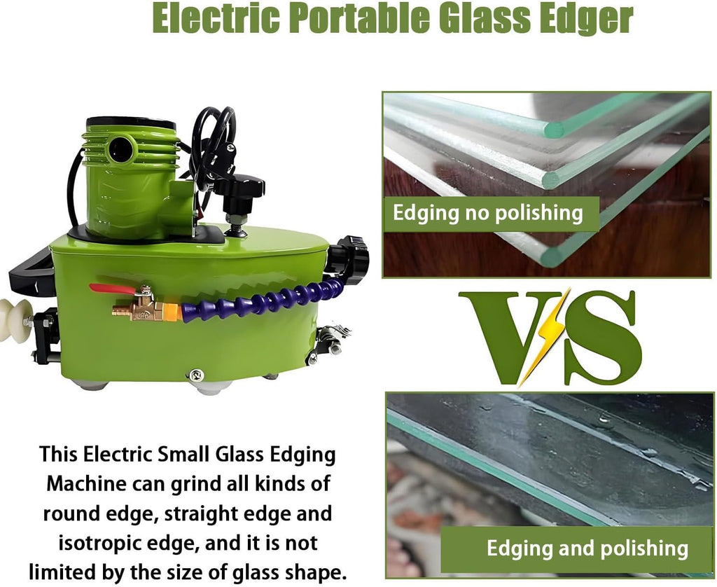800W Portable Small Glass Edger，Electric Portable Glass Edger，8000r/min,1-3 m/min,Stainless Steel,W/2Diamond Wheels and Two Polishing Wheels 220-Blue