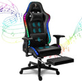 Gaming Chair for Adult with Footrest and Massage Video Game Chair with Speakers and RGB LED Lights PU Leather Ergonomic Racing Computer Chairs with Lumbar Support and 4D Armrest,Black