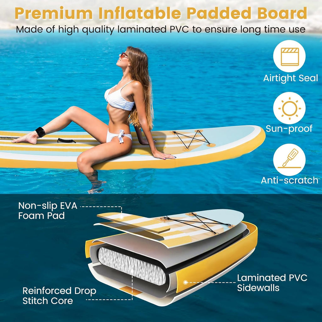 GYMAX Paddle Board, Inflatable Stand Up Paddle Board with SUP Accessories, Removable Fin, Paddle, Pump, Leash & Carry Bag, Blow Up Paddle Boards Standing Boat