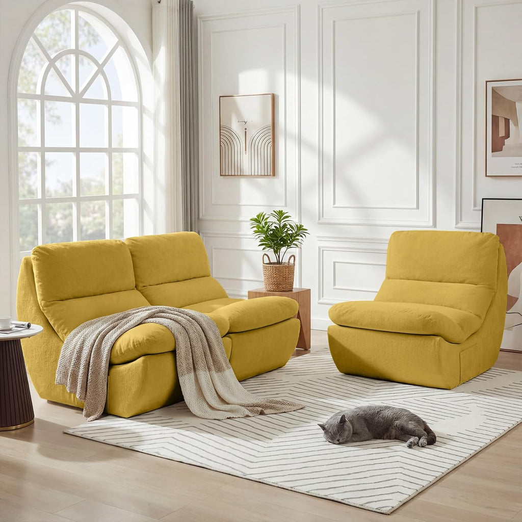 Set of 3 Bean Bag Chairs, Boneless Lounge Chair, Togo Chair Sofa, Anti Cat Scratch Fabric with Machine Washable, Beanbag Chair for Bedroom, Floor Couch Living Room, Bedroom, Reading Corner (YELLOW)
