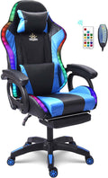 Ergonomic Massage Gaming Chair, Office Chair with Lumbar Support and Footrest, Video Gaming Chair with RGB Lights and Speakers, Adjustable Linkage Armrests and Backrest PC Chair.,Blue