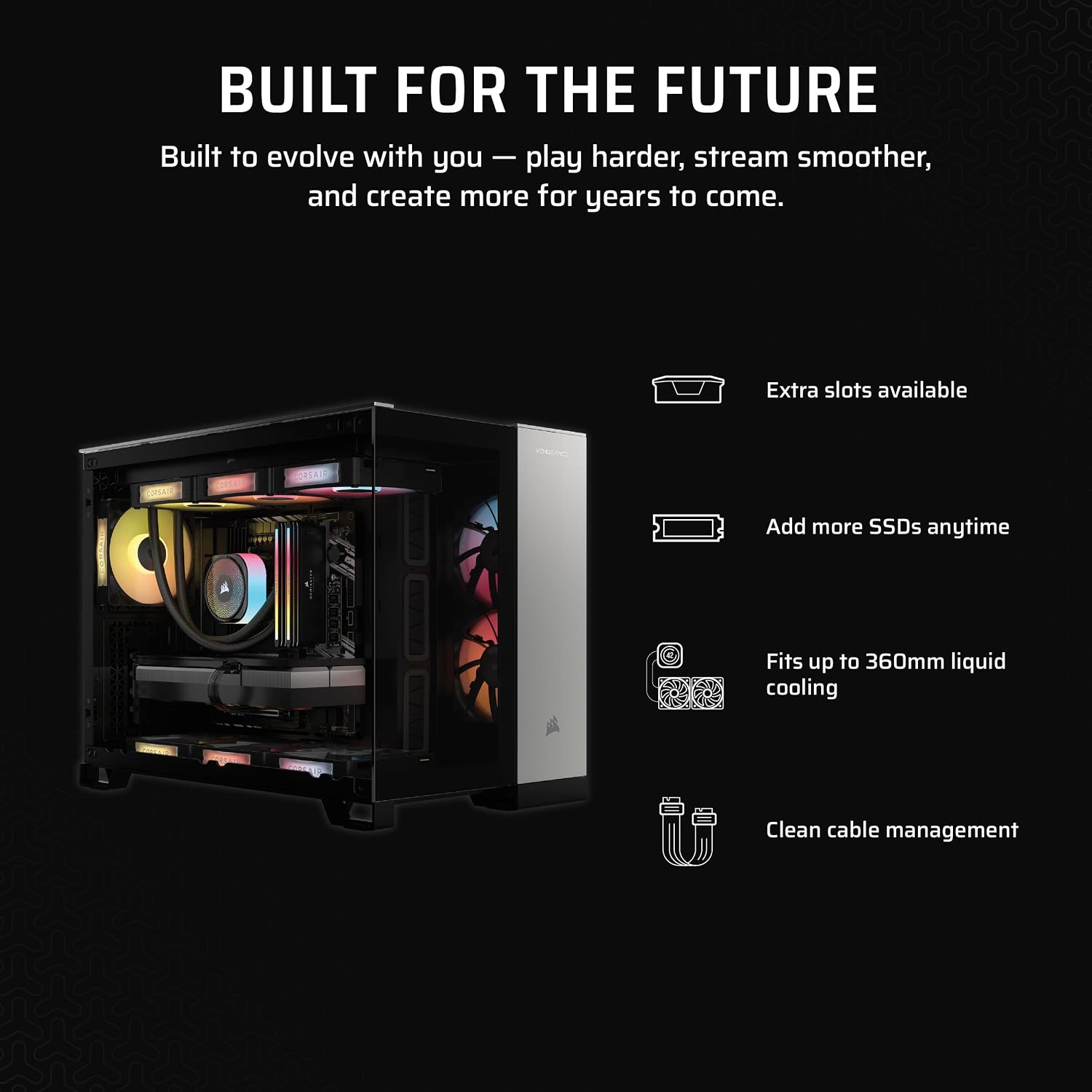 Corsair Vengeance a5100 Gaming PC – Liquid Cooled AMD Ryzen 7 7800X3D CPU – NVIDIA GeForce RTX 5080 GPU – 32GB Dominator Titanium RGB DDR5 Memory – 2TB M.2 SSD – Black