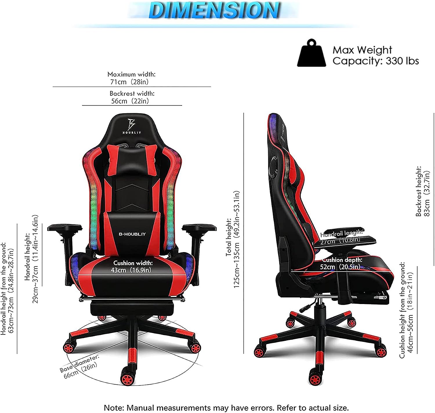 Big and Tall Gaming Chair with Speakers and RGB Lights 7-Point Massage Ergonomic PC Computer Chair with Footrest Headrest Lumbar Support 4D Armrests PU Leather Game Chair Racing Chair,Black