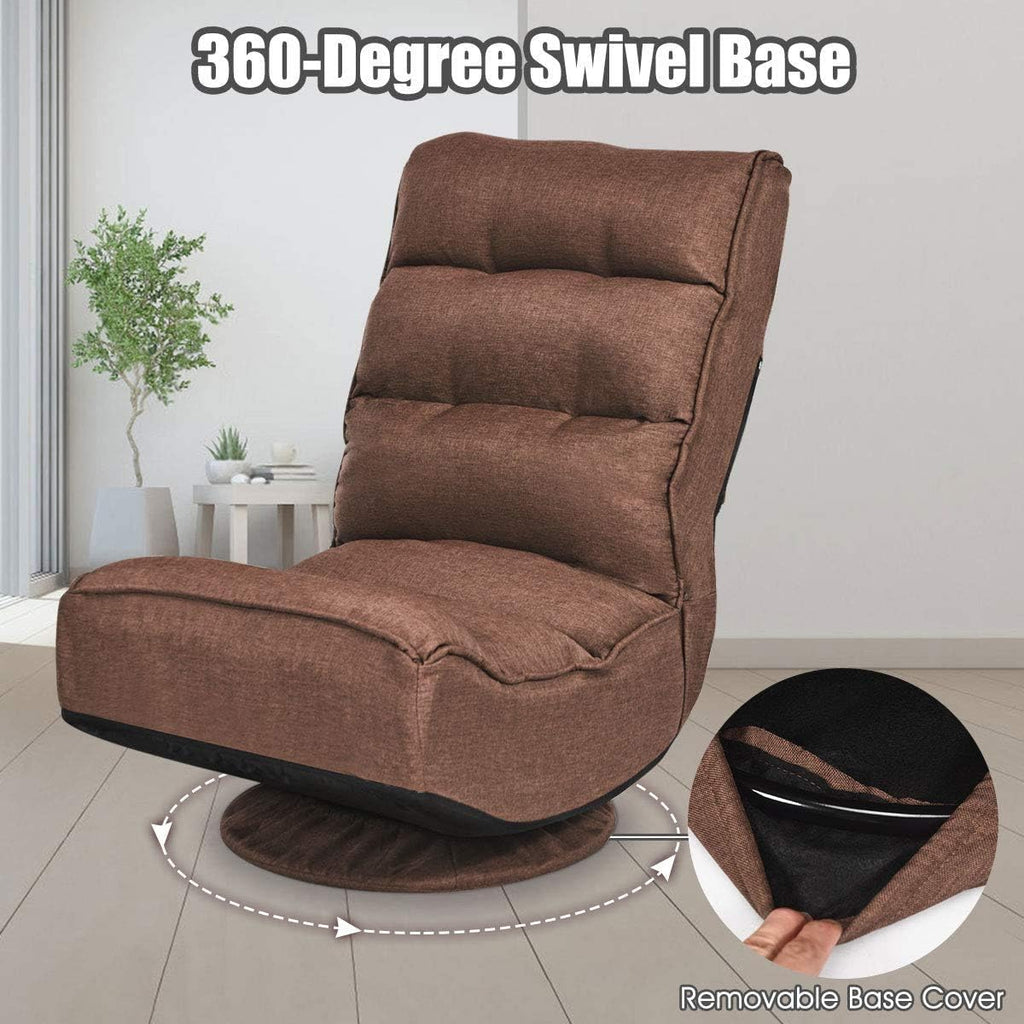 FANTASK 360 Degree Swivel Floor Chair, Folding Floor Sofa w/ 5 Adjustable Positions & Backrest, Lazy Lounge Chair for Relaxing Reading Gaming TV Watching (Brown)