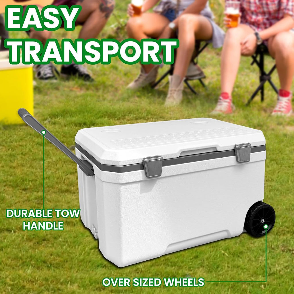 JUST-V 34-127 Quart Insulated Portable Cooler with Heavy Duty Wheels Keeps Ice for up to 5 Days, Great for Drink, Beach, Camping, Tailgating, Sports, & More