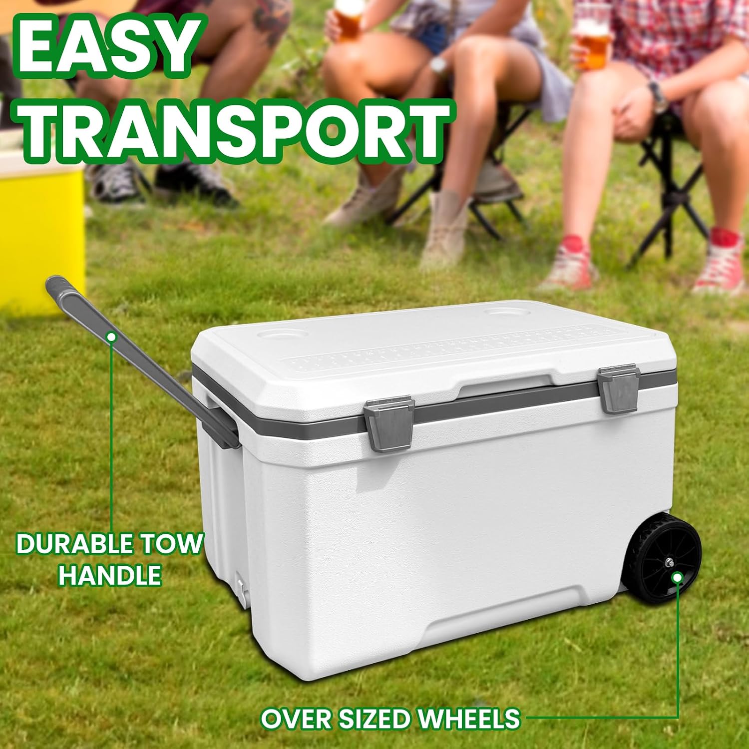 JUST-V 34-127 Quart Insulated Portable Cooler with Heavy Duty Wheels Keeps Ice for up to 5 Days, Great for Drink, Beach, Camping, Tailgating, Sports, & More
