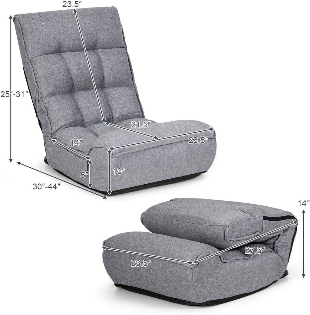 ARLIME 4-Position Adjustable Floor Chair, Armless Floor Gaming Chair w/Back Support & Soft Cushion, Memory Foam Floor Lazy Sofa Chair for Gaming, Reading, Meditating (Gray), Grey