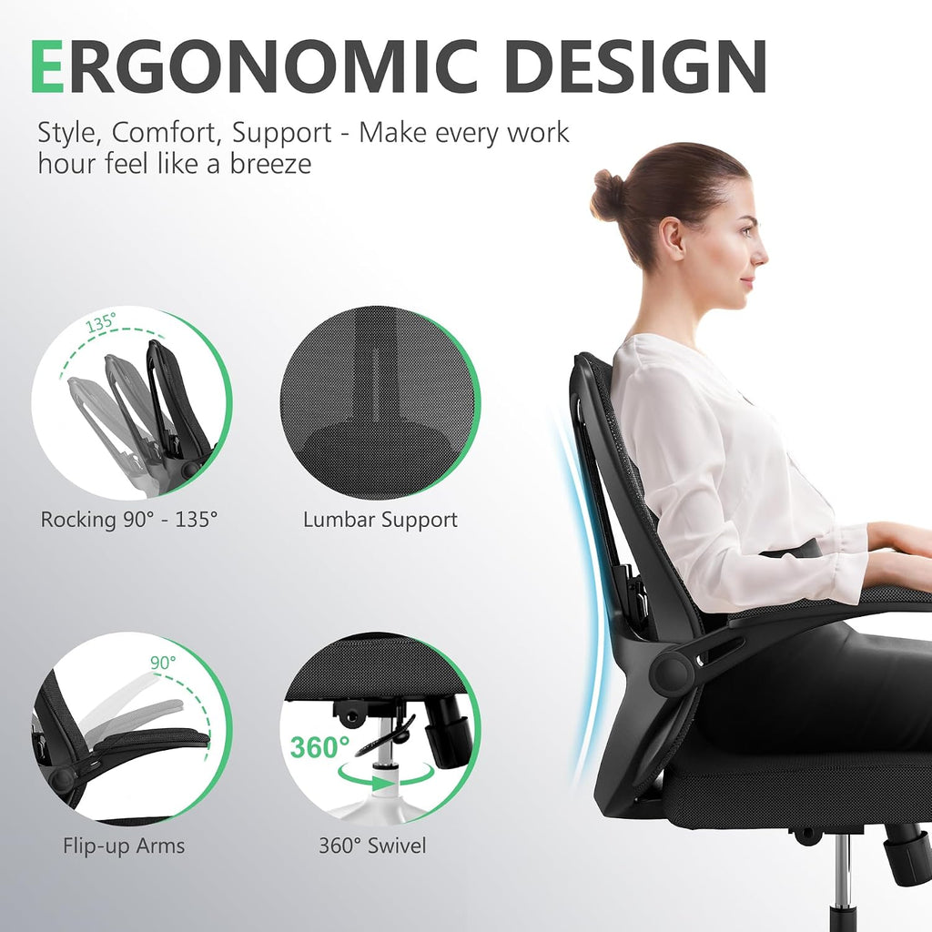 balmstar Executive Office Chair, Ergonomic Comfort Home Desk Chair, Mid Back Gaming Chair with Wheels, Adjustable Height, Lumbar Support, Flip-up Armrest with 350LBS Capacity