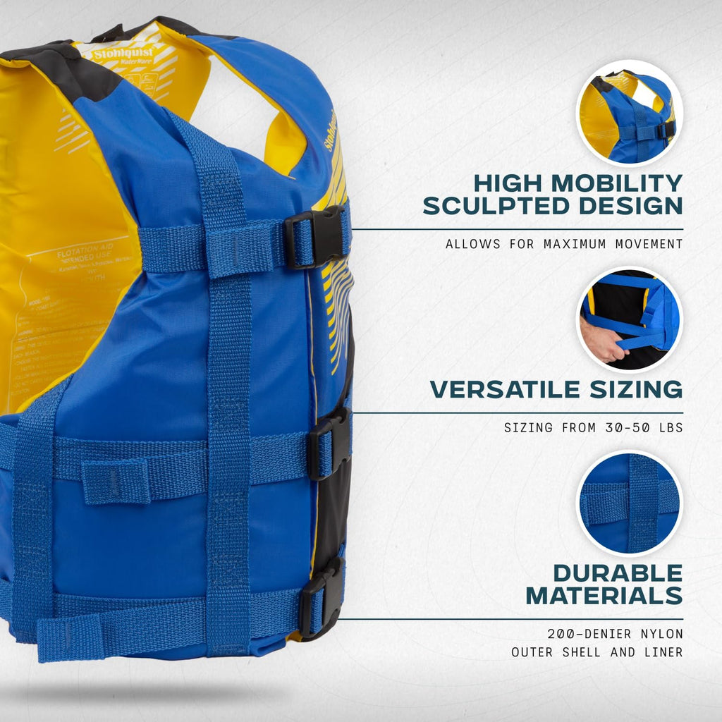 Stohlquist Universal Fit Adult Life Jacket PFD (4 Pack) Coast Guard Approved, for Men and Women 90+ lbs, Lightweight Neoprene and Adjustable, Ideal for Boating, Kayaking & Water Sports