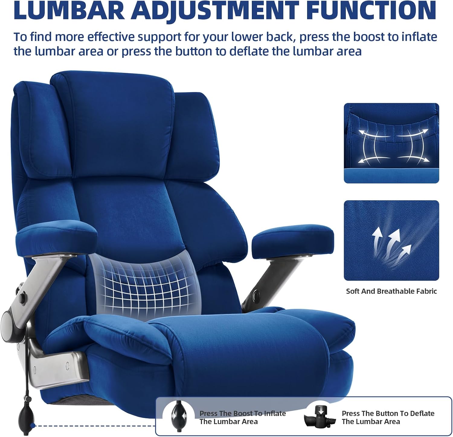 VUZI 700LBS Large Heavy Duty Office Chair with 3D Flip Arms, Big and Tall Plus Size Fabric Executive Desk Chairs, High Back Extra Wide Computer Chair with Adjustable Lumbar Support, Sturdy Metal Base