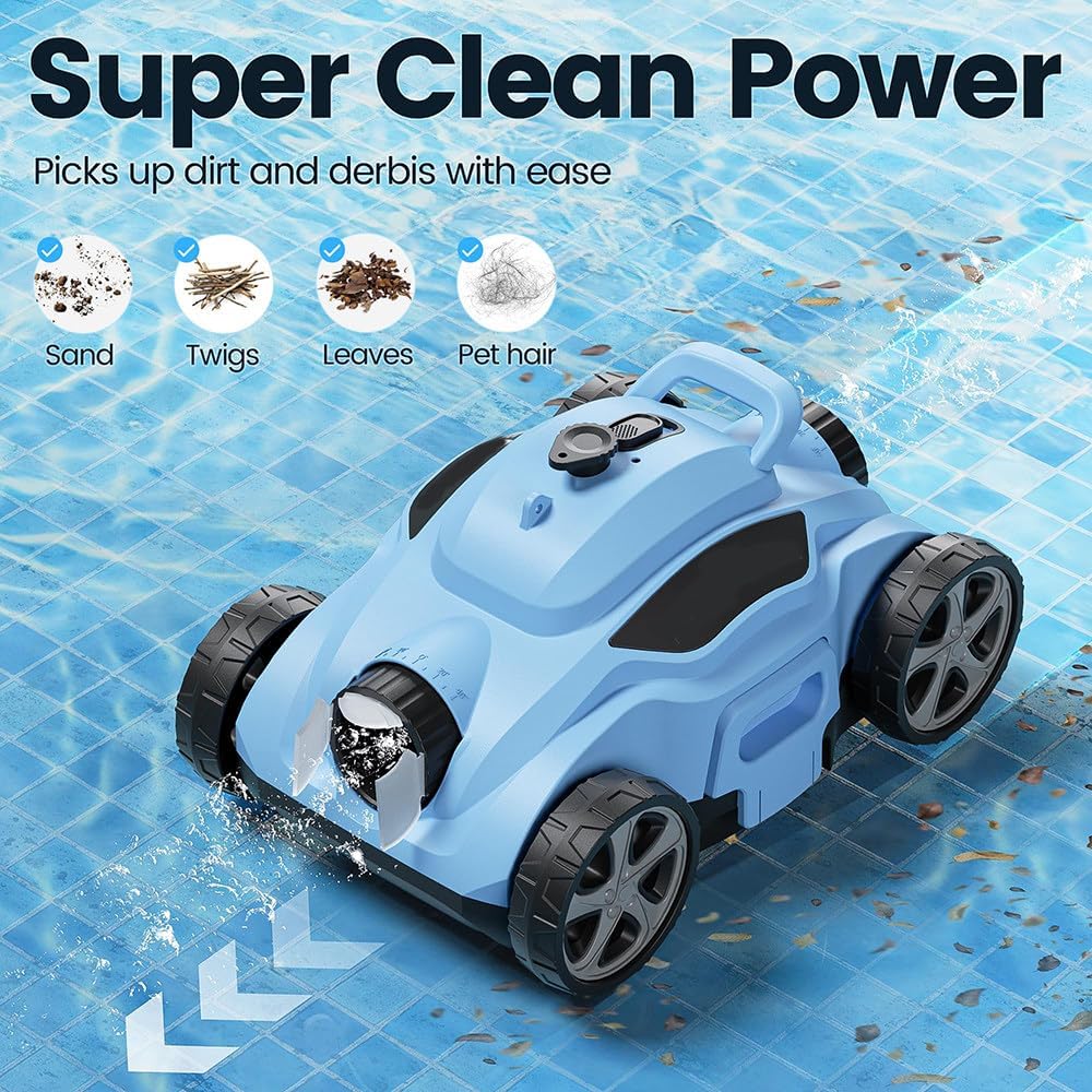 Cordless Robot Pool Cleaner, Maximum Cleaning Area 100 Square Meters, Intelligent Path Planning, Running Time 110 Minutes, 5800mah Battery,Suitable for Above-Ground and Underground Pools