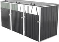 Outdoor Metal Garbage Bin Shed for 3 Trash Cans, Waterproof Galvanized Steel Double Trash Can Storage Shed with Hydraulic Lid, Lockable Door & Large Capacity for Garden Yard Patio, Dark Gray