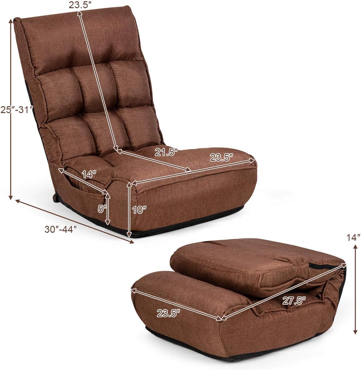 ARLIME 4-Position Adjustable Floor Chair, Armless Gaming Chair w/Back Support & Soft Cushion, Memory Foam Floor Lazy Sofa for Gaming, Reading, Meditating (Coffee)