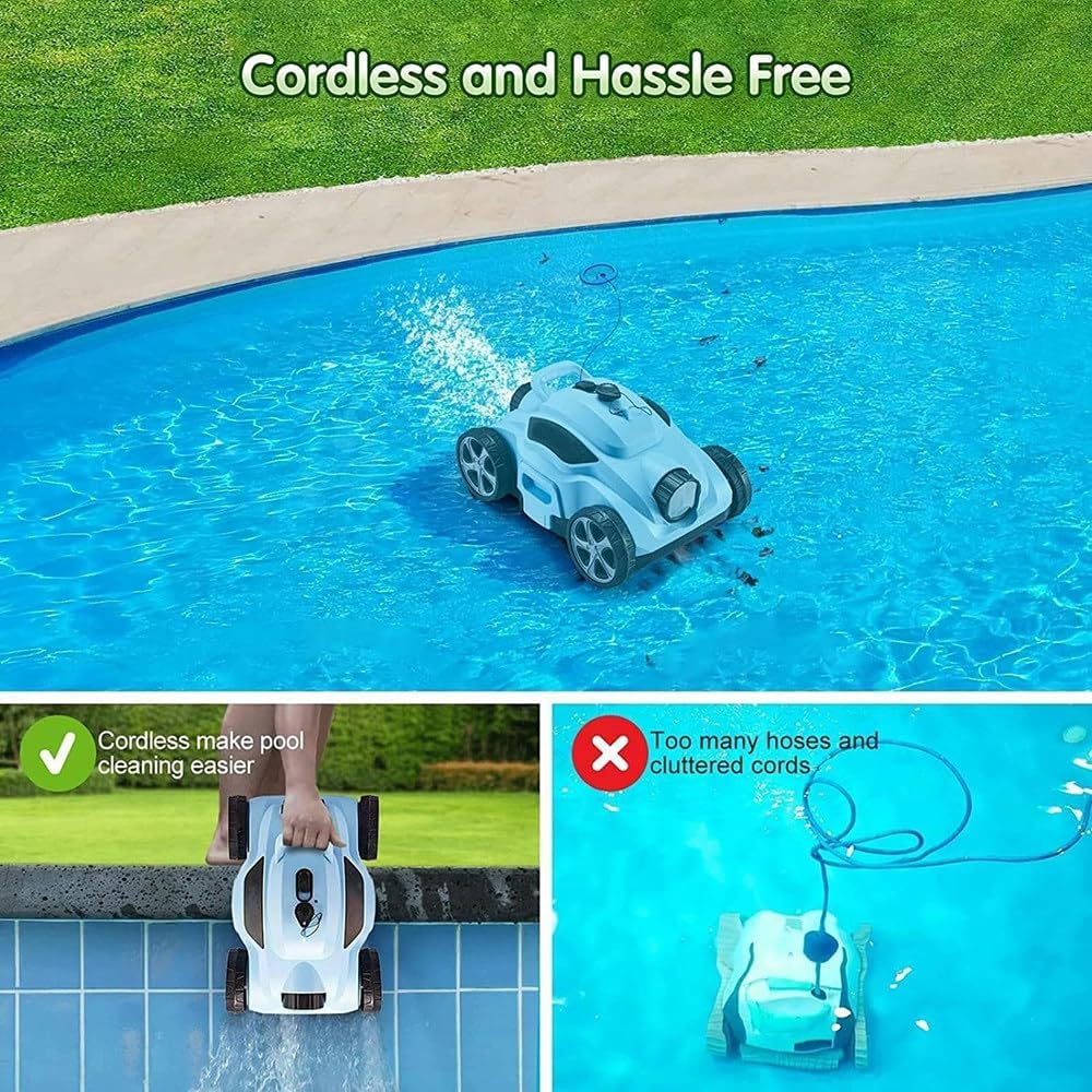 Cordless Robot Pool Cleaner, Maximum Cleaning Area 100 Square Meters, Intelligent Path Planning, Running Time 110 Minutes, 5800mah Battery,Suitable for Above-Ground and Underground Pools