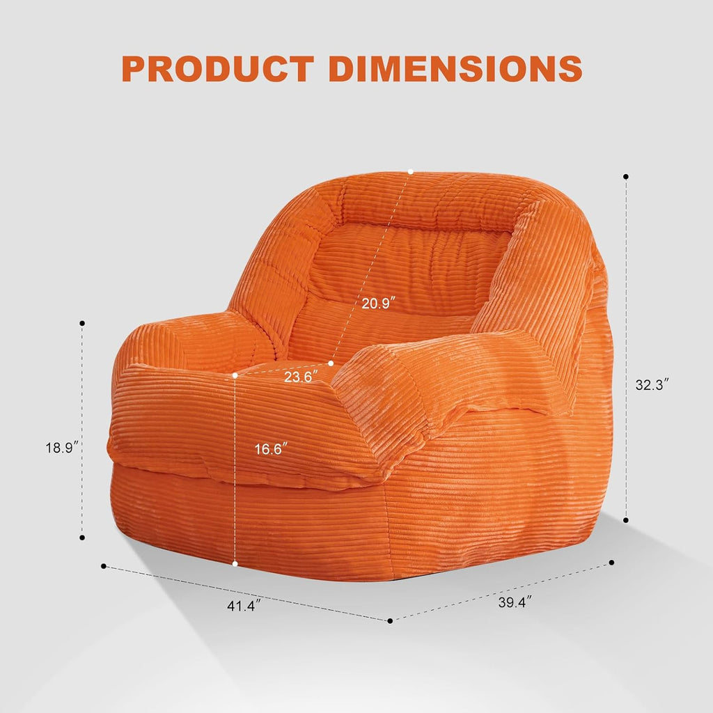 Giant Bean Bag Chair with Armrests - Oversized Cozy Seating for Adults, Corduroy Fabric & High - Density Foam Filling, Ideal Lounge for Living Room, Bedroom & Gaming Room (Orange)