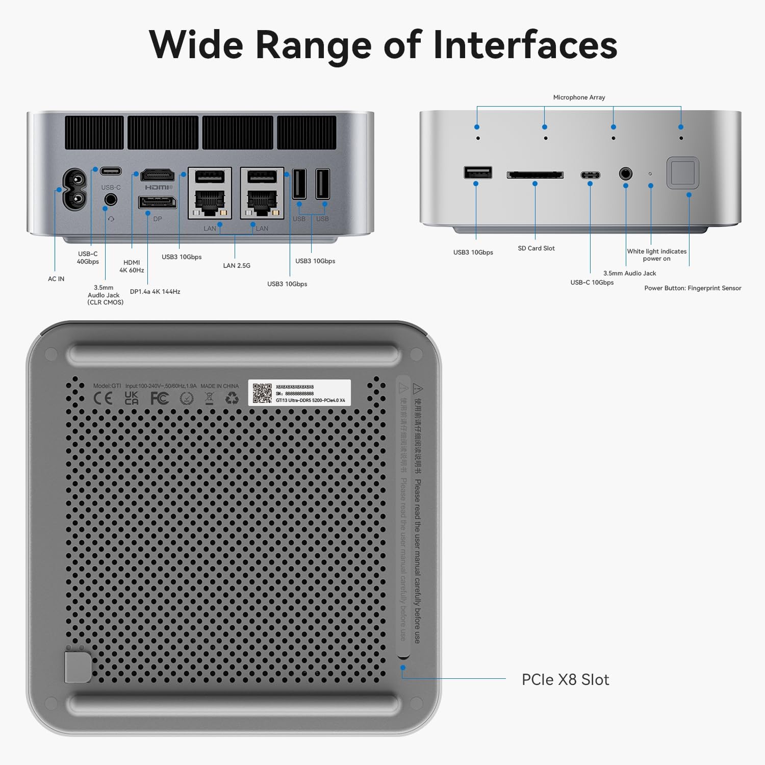 Beelink GTI13 Mini pc, Core i9-13900HK (14C/20T, UP to 5.4GHz) 64GB RAM 2TB NVMe M.2 SSD Mini Desktop Computer, WIFI6+ BT5.2 + 2.5G LAN, Triple Display Output, HDMI/DP/USB-C, W-11 Gaming Mini PC